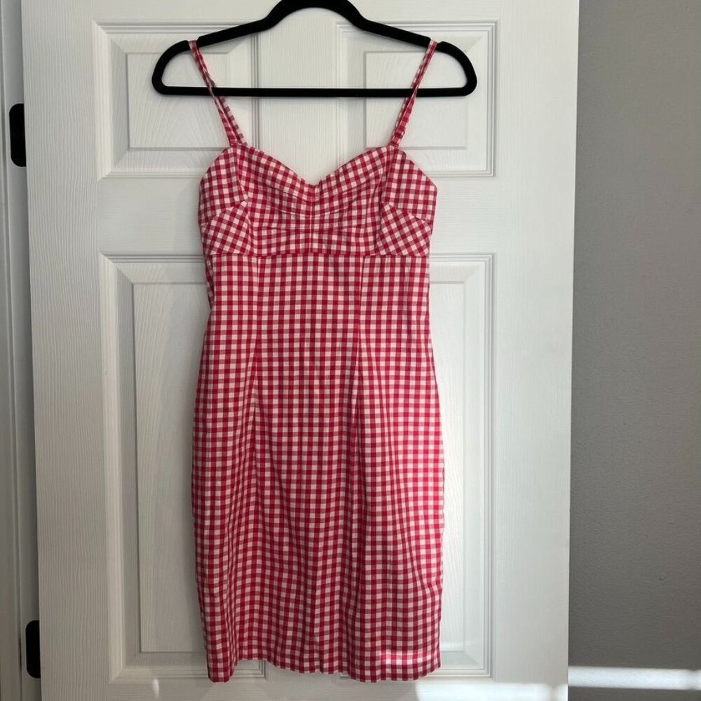 GUESS Red and White Gingham Spaghetti Strap Mini Dress